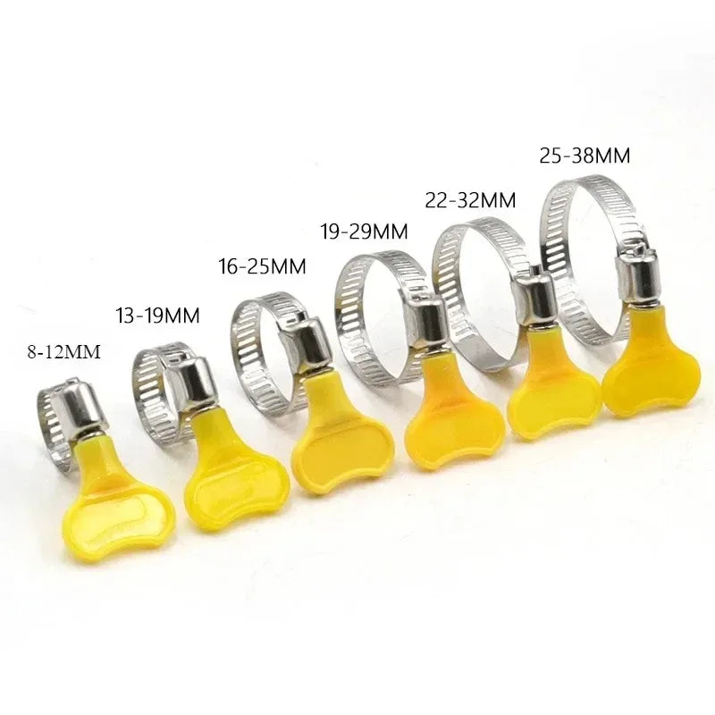 5 Pcs 8-44mm Adjustable Yellow Plastic Handle Hose Clamps | Stainless Steel Worm Drive Pipe Clips
