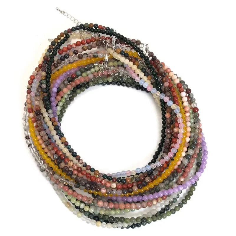 2025 Natural Stone Crystal Choker Necklace | 4mm Bohemian Adjustable Choker