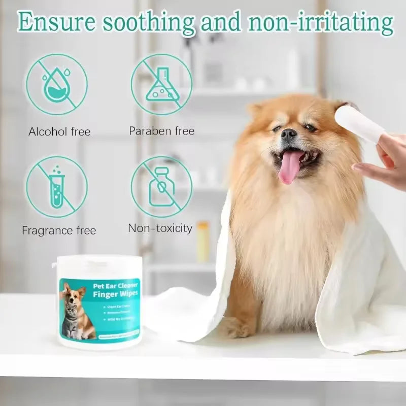Disposable Pet Ear Cleaning Wipes | Finger Cover Ear Care for Dogs and Cats