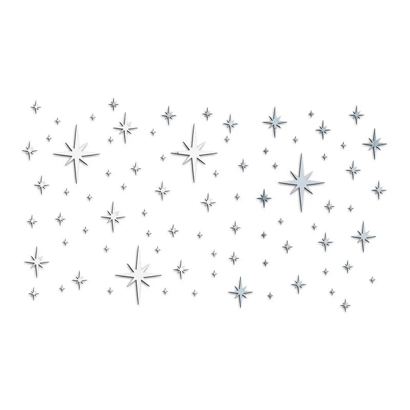 82pcs Acrylic Star Mirror Wall Sticker | Self-Adhesive Wall Decor Set