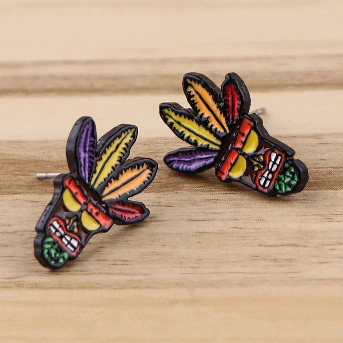 Cool Wolf Enamel Ear Studs | Stainless Steel Animal Earrings for Women