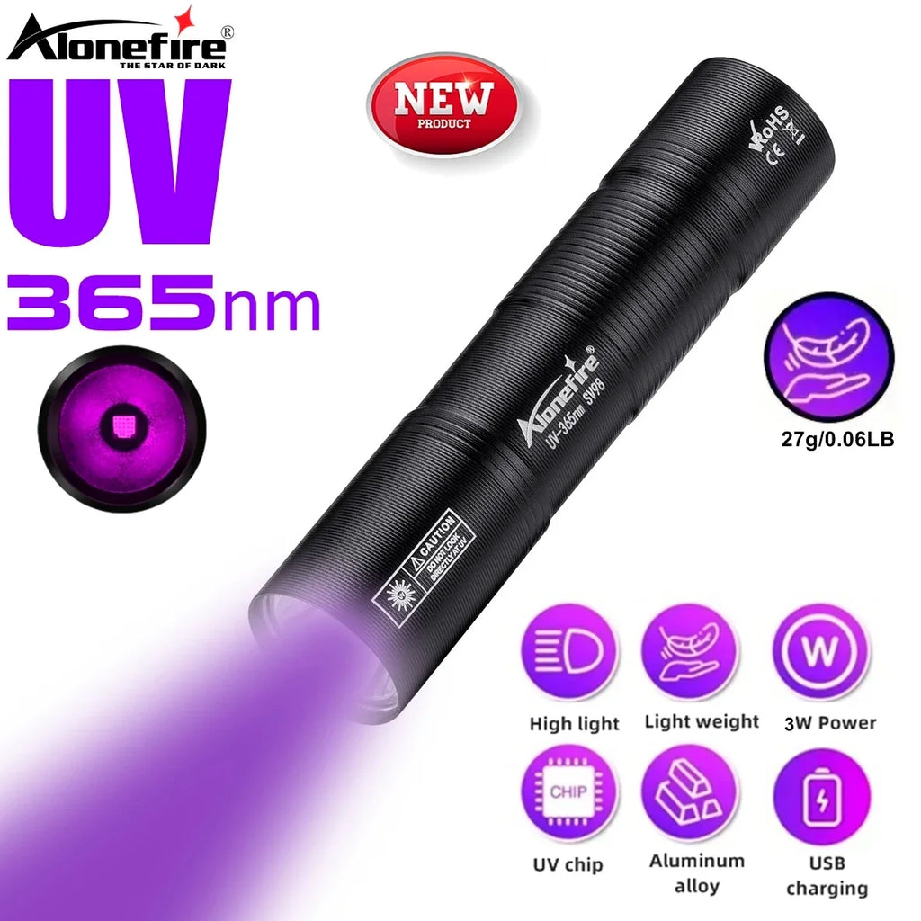 Mini 365nm UV Flashlight USB Rechargeable | Ultraviolet Nail Lamp Torch for Pet Urine, Scorpion, and Fluorescent Detection