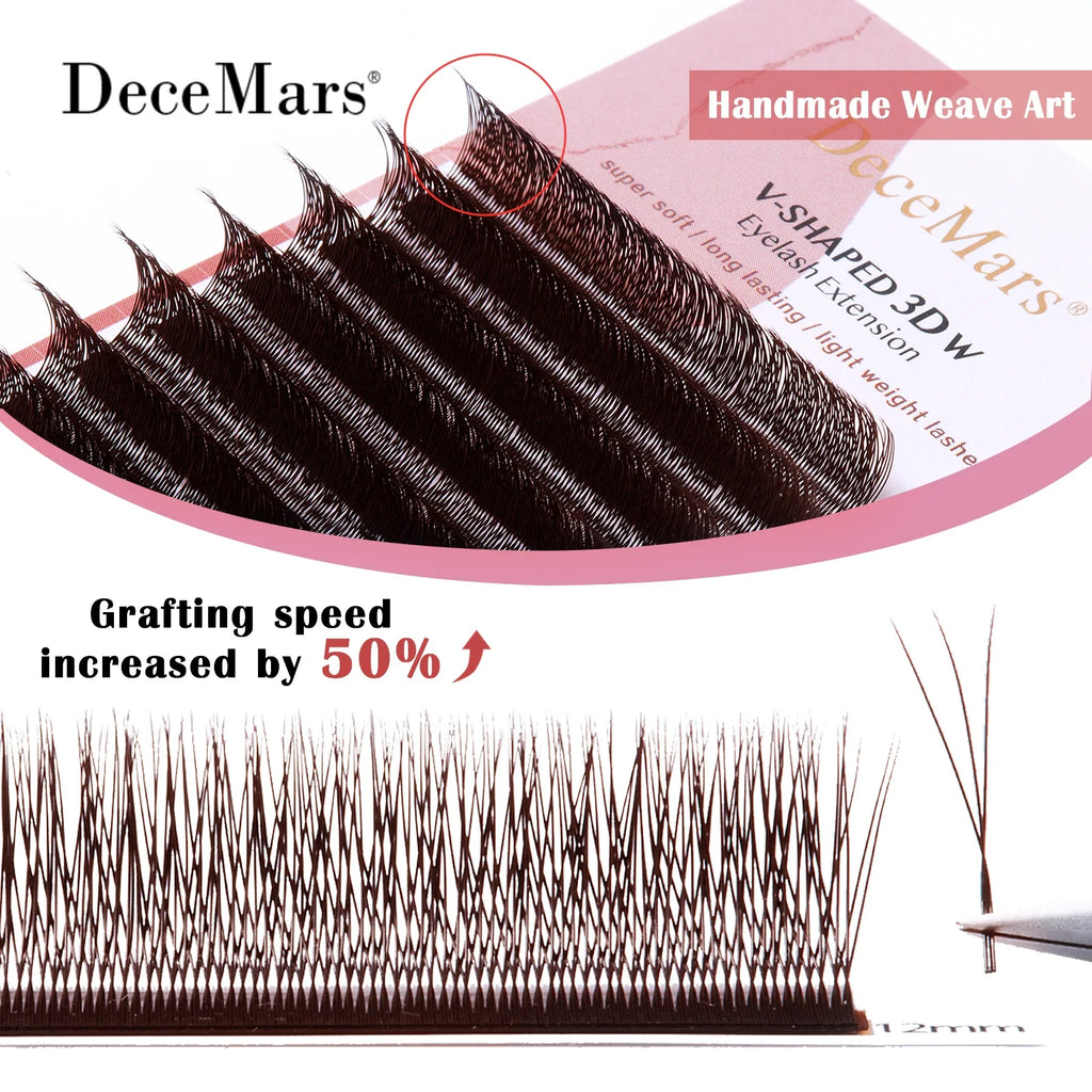 V-Shaped 3D Brown Eyelash Extensions | 12 Rows Professional Lash Tray