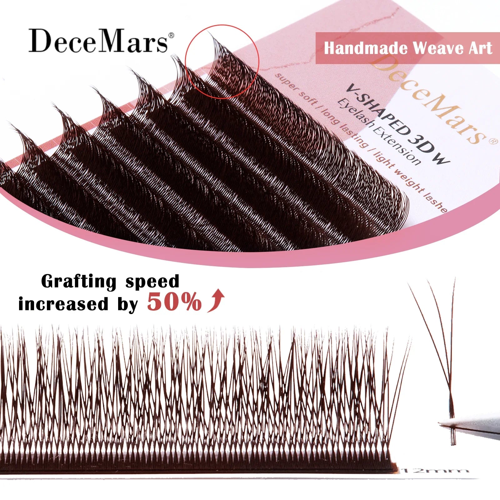 V-Shaped 3D Brown Eyelash Extensions | 12 Rows Professional Lash Tray