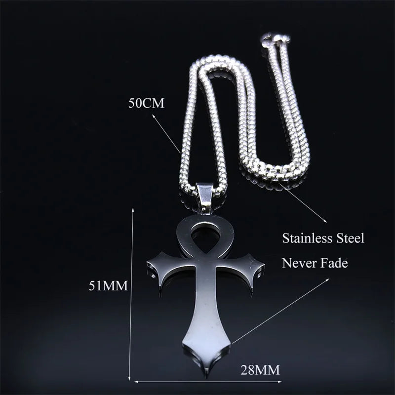 Stainless Steel Ankh Cross Pendant Necklace | Gothic Symbol of Life Jewelry