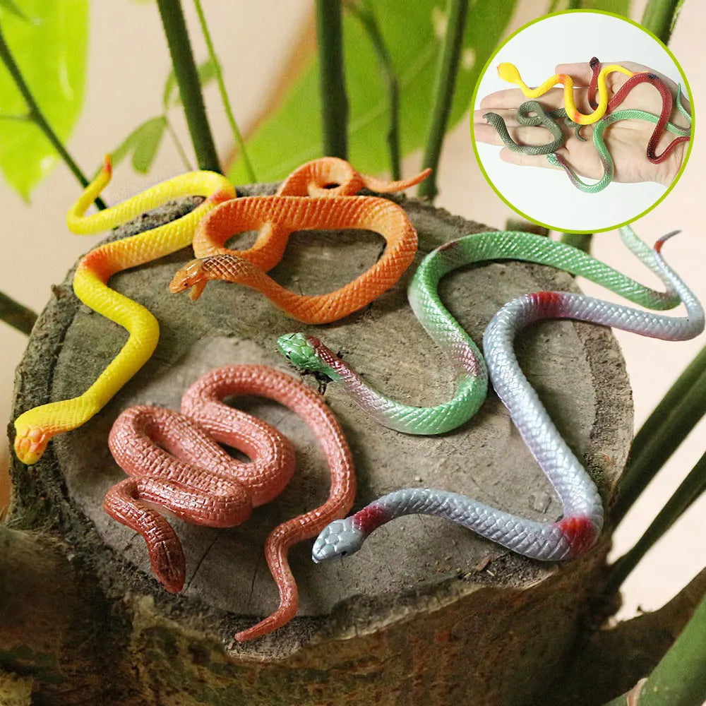 12 Mini Plastic Rainforest Snakes | Realistic Fake Snake Toys for Halloween