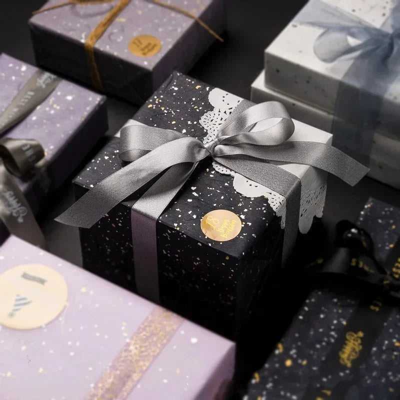 Korean Floral Wrapping Paper Set | 5 Sheets with Gold and Silver Sparkles