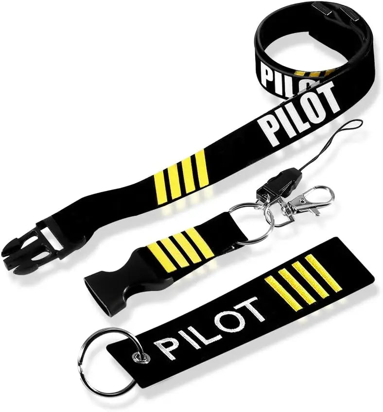 Pilot Lanyard 4 Stripes for Keys | Detachable Safety Buckle Traveler Keychain and Baggage Tag Set