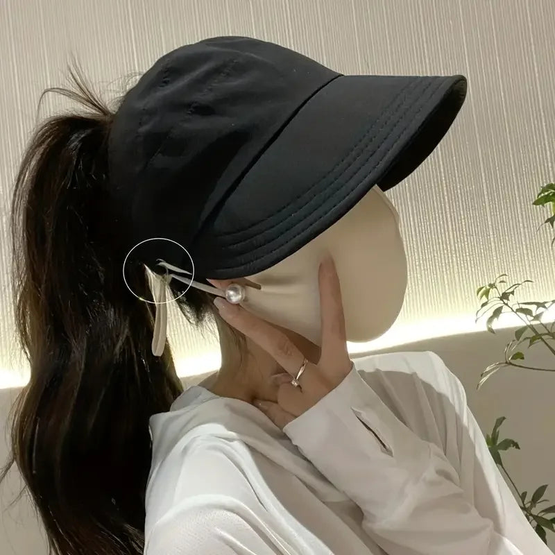 Foldable Women's Sun Hat with Wide Brim and Breathable Top | Ponytail-Friendly Design
