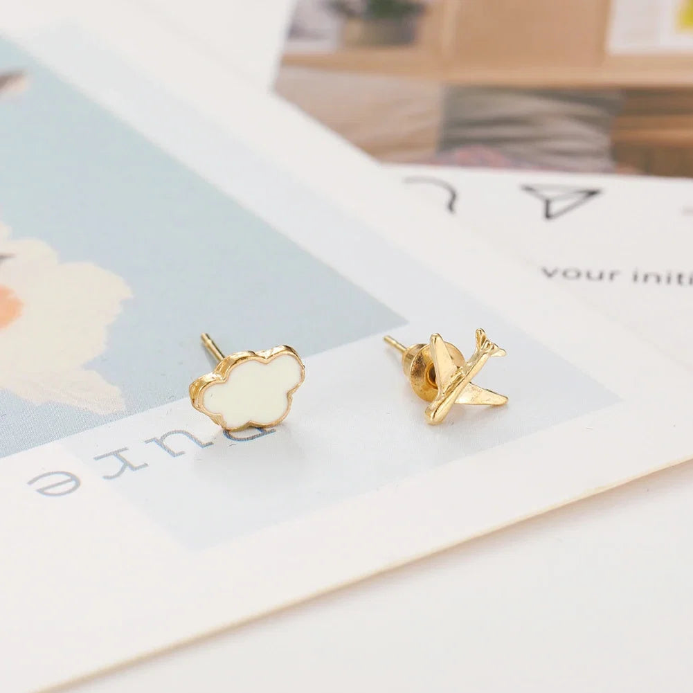 Fashion Cute Cloud Airplane Small Earrings | Creative Sweet Dripping White Earrings for Women