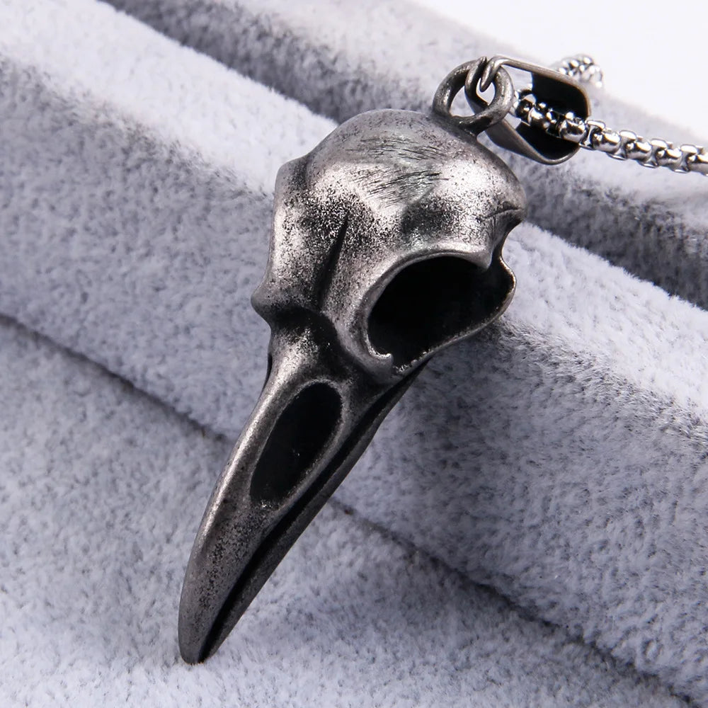 Viking Crow Skull Pendant Necklace | Stainless Steel Punk Jewelry for Men and Women