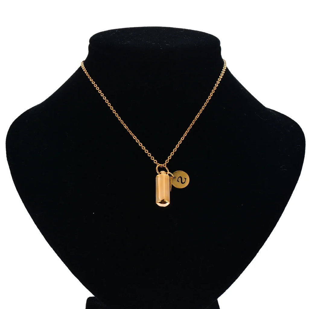 Cremation Jewelry Urn Necklace with Initial Letter Charm | Stainless Steel Memorial Pendant for Ashes