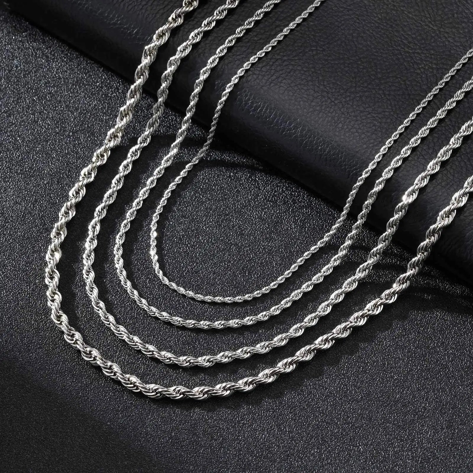 Vnox Twist Rope Chain Necklace for Men Women | Waterproof Stainless Steel Unisex Chain