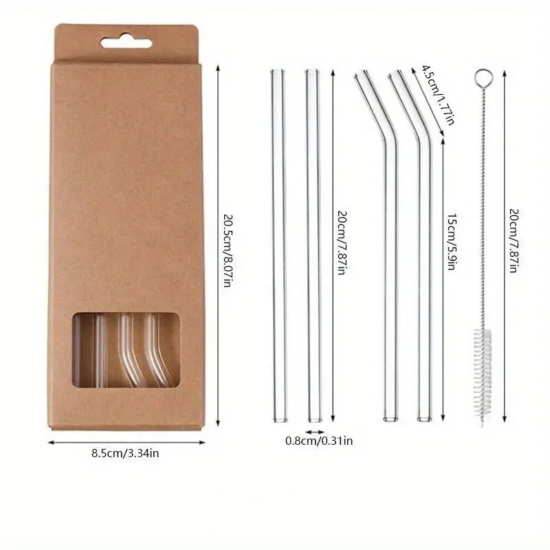 Heat Resistant Glass Straws Set of 5 | Reusable Drinking Straws with Cleaning Brush