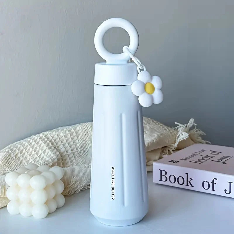 450ml 316 Stainless Steel Vacuum Insulated Water Bottle with Sunflower Pendant | Unisex Thermos for Hot & Cold Drinks