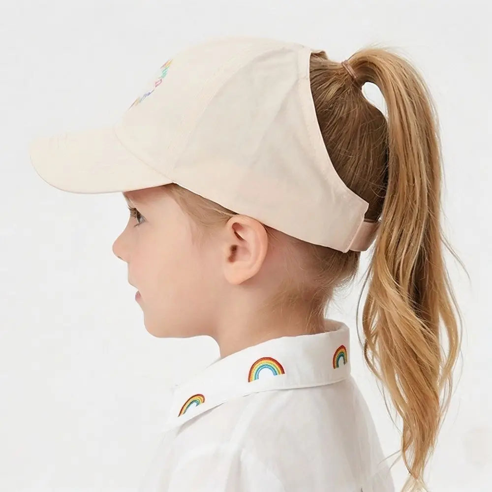 Embroidery Heart Children Baseball Cap for Girls | Ponytail Friendly Sun Hat