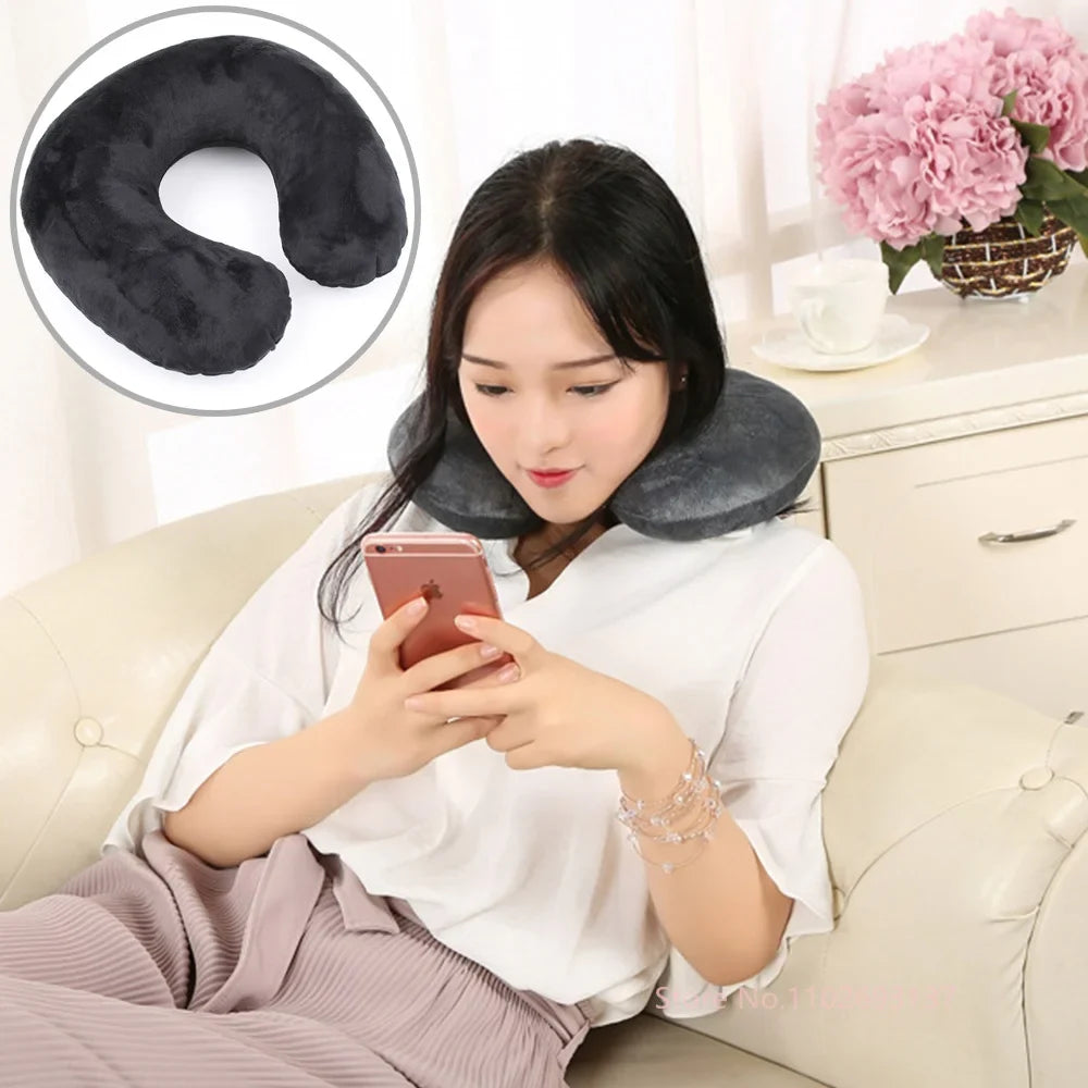 U Shaped Inflatable Neck Pillow | Fun Travel Cushion with Frog Strawberry Rainbow Design