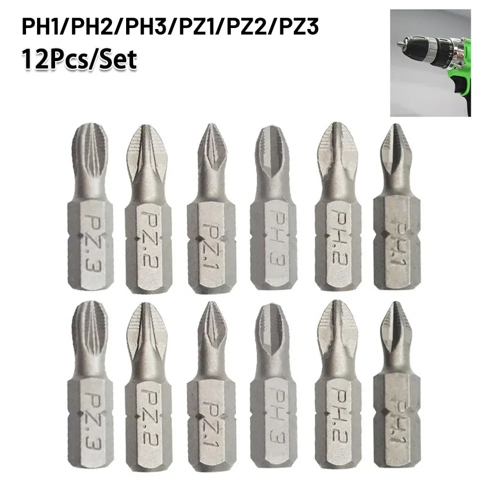 25mm Cross Bits Set | Hex Shanked Anti-Slip Magnetic Screwdriver Bits