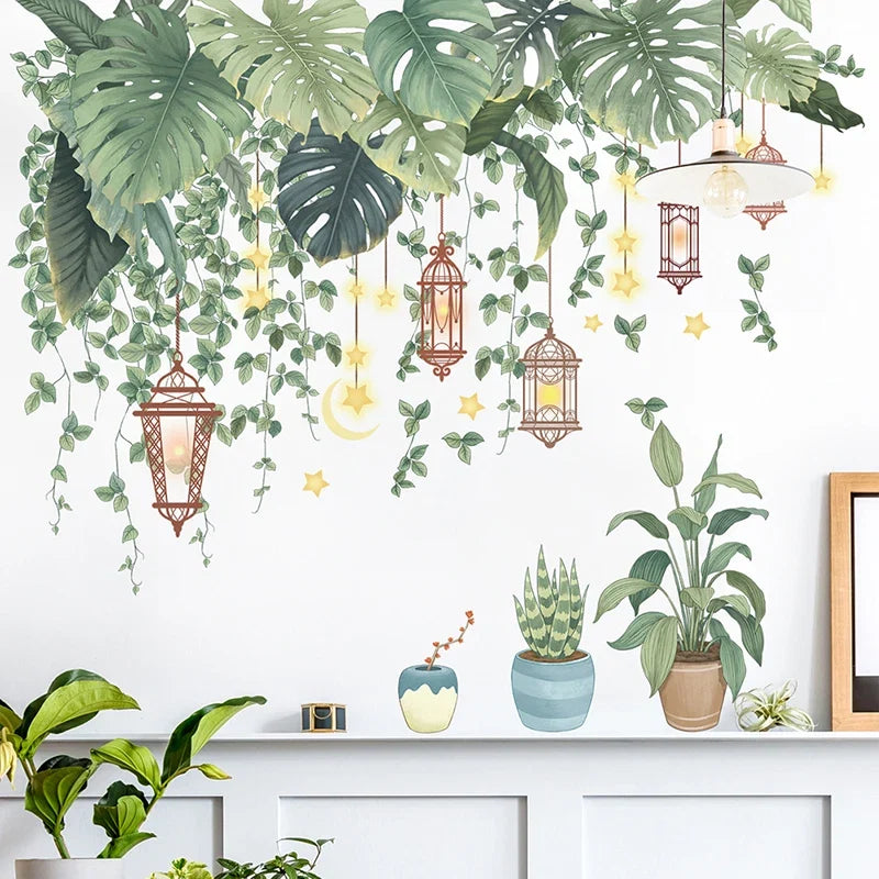 Green Leaves Wall Stickers | Tropical Vinyl Decals for Home Decor