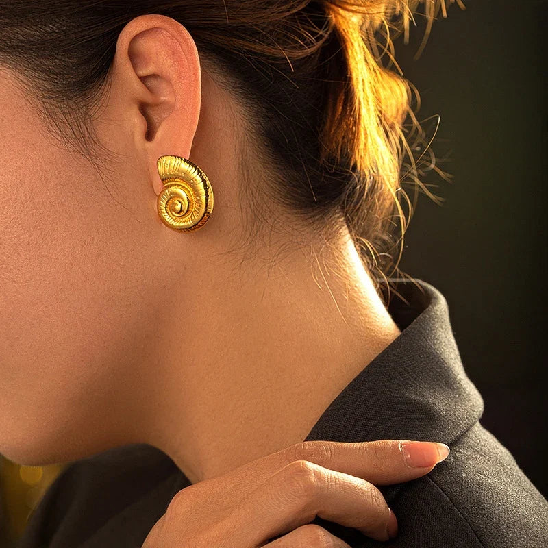 Vintage Gold Snail Shell Drop Earrings | CZ Zircon Beach Jewelry for Women