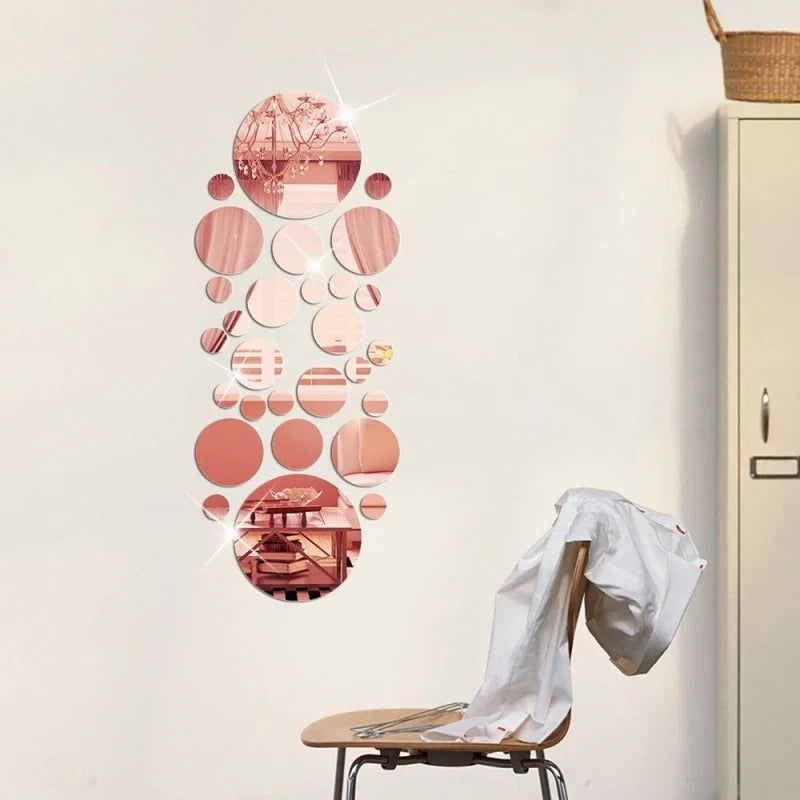 26pcs Round Acrylic Mirror Stickers | Self-Adhesive Removable Wall Decor for Bathroom and Kitchen