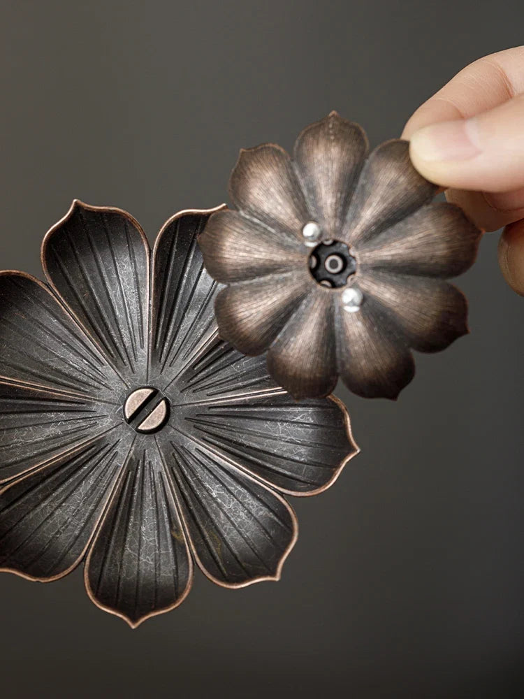 2in1 Alloy Incense Burner | Metal Sandalwood Stick Holder with Zen Lotus Design