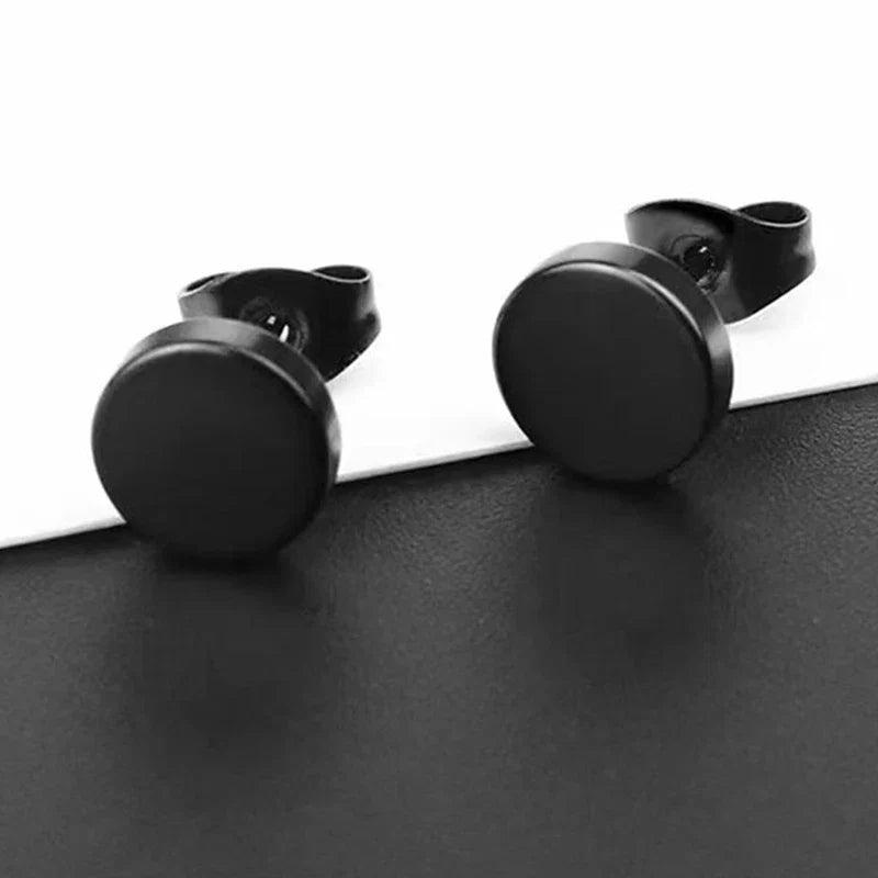 Vintage Punk Stainless Steel Stud Earrings for Men Women | 1 Pair Black Earrings Set