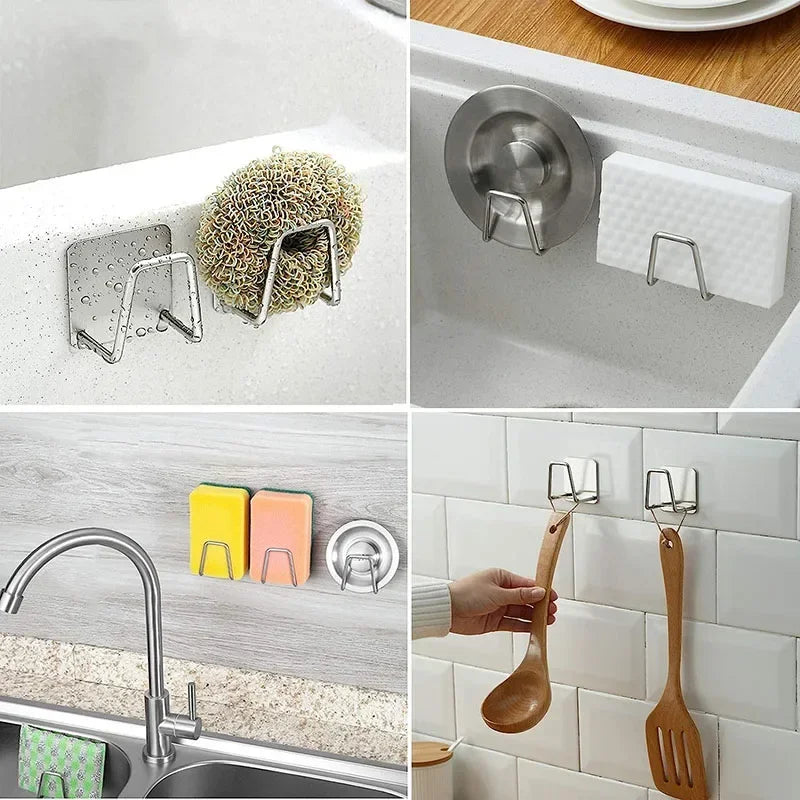 Kitchen Sponge Holder Self Adhesive | Wall Mount Stainless Steel Drying Rack