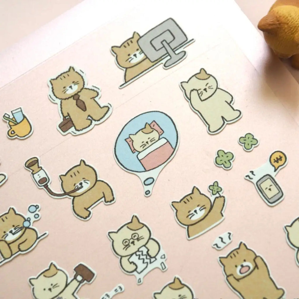 Korean Import Suatelier Cat Daily Life Cartoon Sticker Set | Paper Stickers for Scrapbooking Journaling