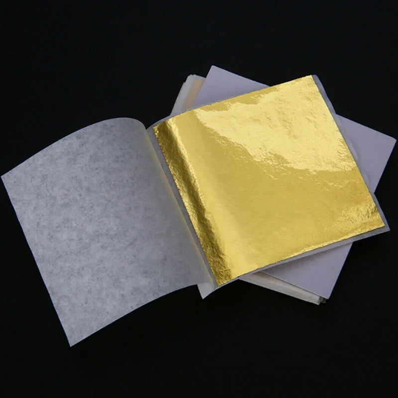 100 Sheets 24K Gold Foil Leaf for Gilding, Food Decor, and Craft | DIY Scrapbooking Supplies