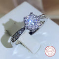 Sterling Silver 925 Six-Claw Zircon Ring | Classic Cocktail Jewelry
