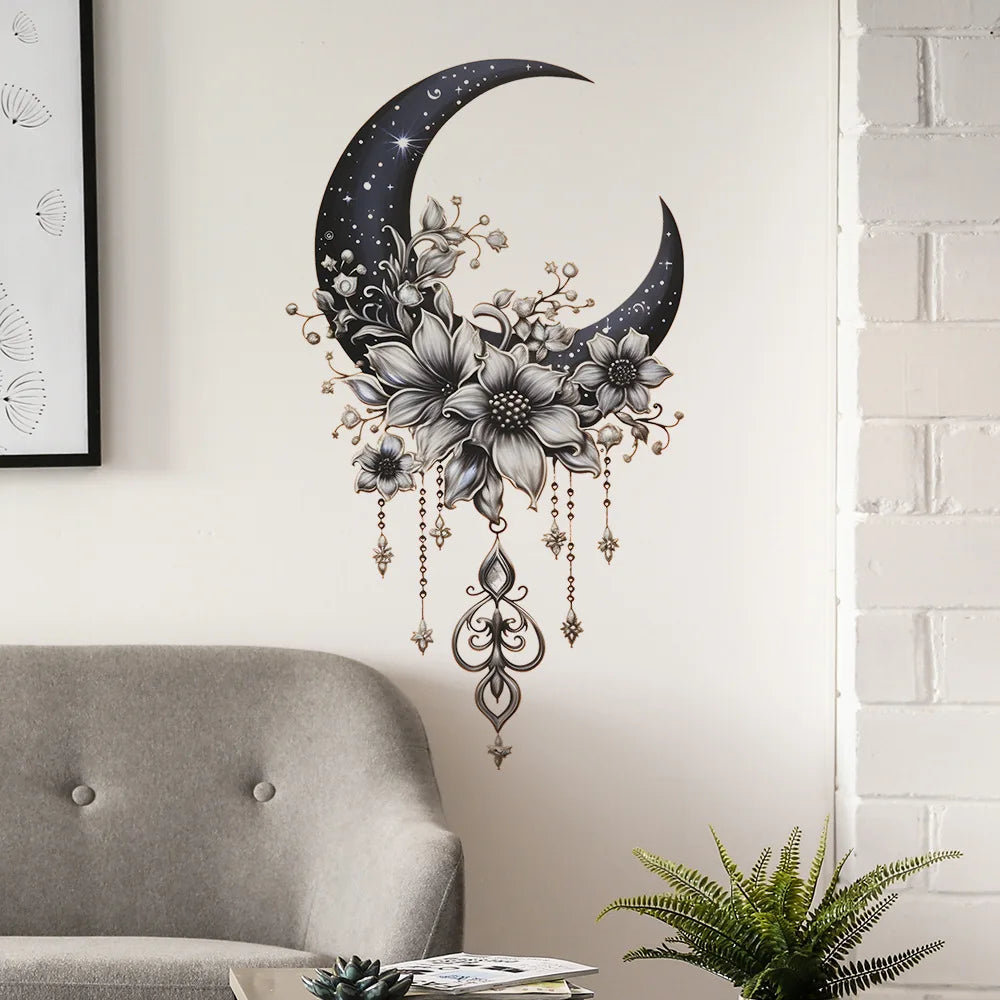 Moon Flower Vinyl Wall Sticker | Girl Room Decoration
