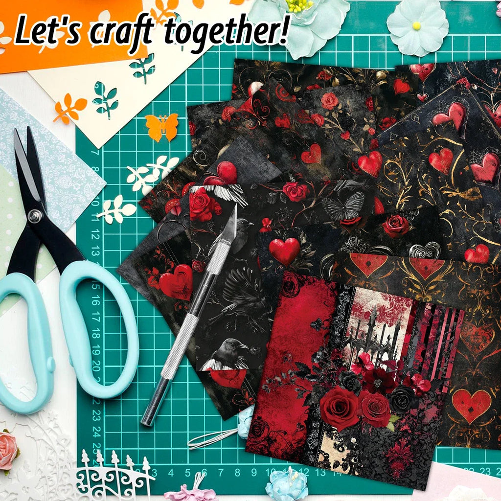 12pcs Gothic Love Themes Decor Paper | Valentine's Day Gift Wrapping & Scrapbooking Supplies