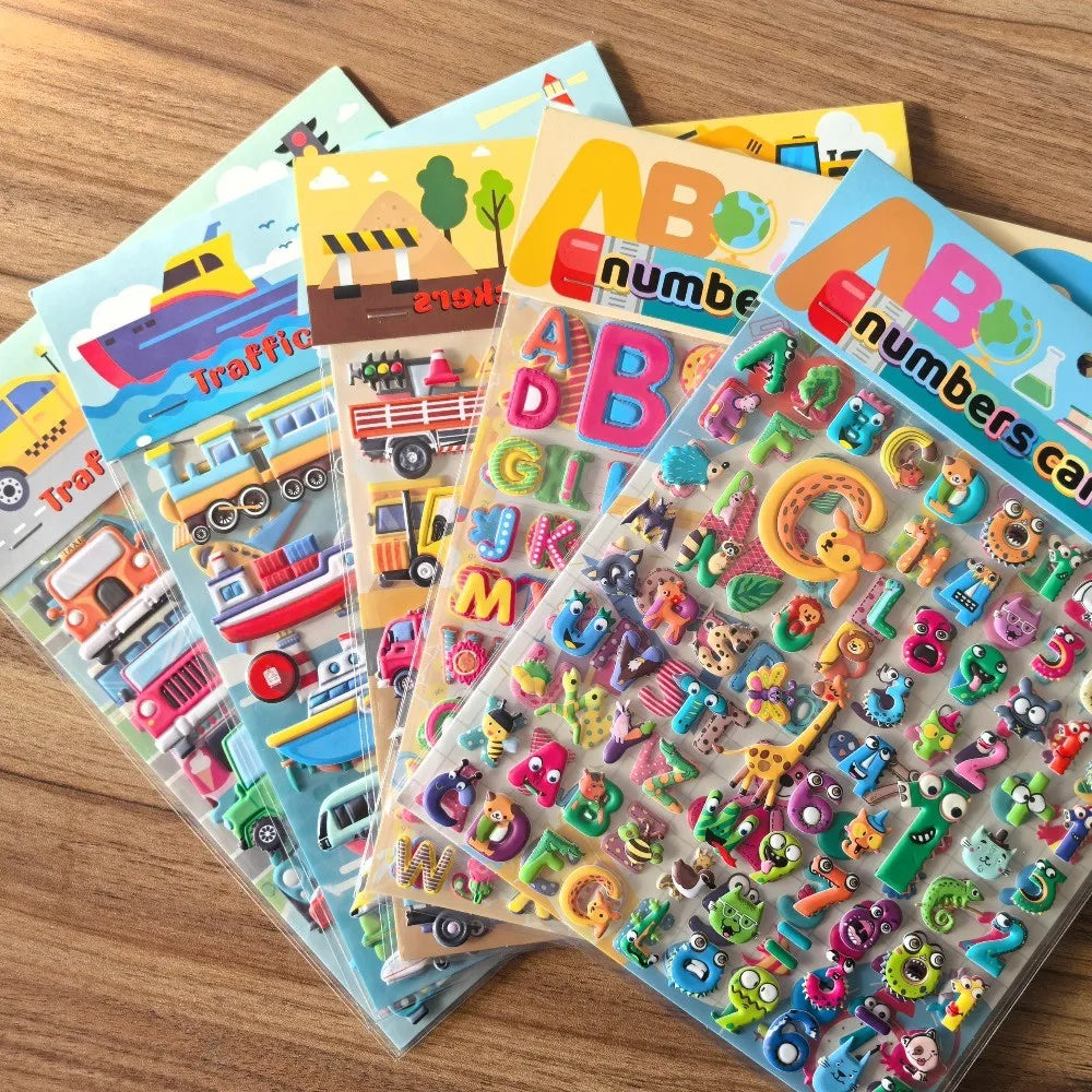 9 Styles Cute Double Layer 3D Foam Stickers | Alphabet, Cars, Food Cartoon for DIY Notebook, Journal & Phone Case Decoration
