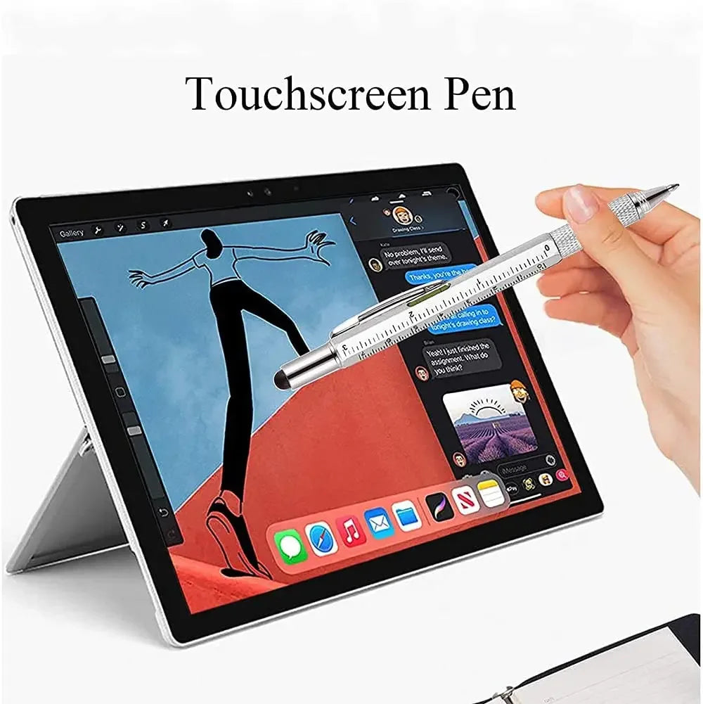 7 in 1 Multifunctional Pen Touch Screen Stylus | Ballpoint Pen Tool with Screwdriver and Level Gauge