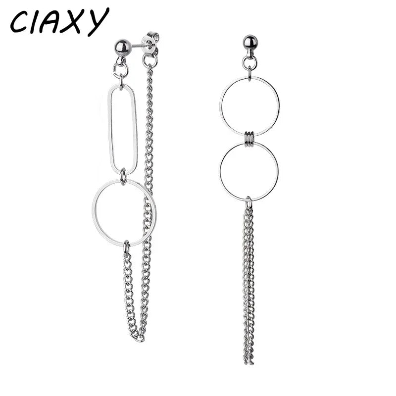 Silver Asymmetrical Geometric Drop Earrings | Trendy Punk Hip Hop Jewelry for Women