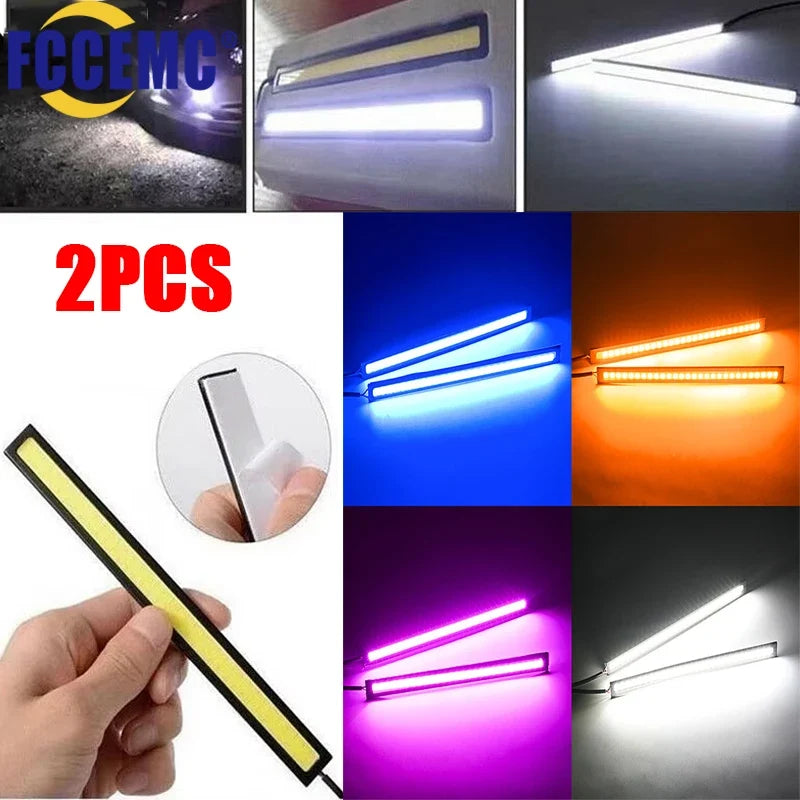 2pcs Ultra Thin Bright LED Car COB Daytime Running Lights | 12V Waterproof Night Lighting Decorative Ambient Lamp Bar