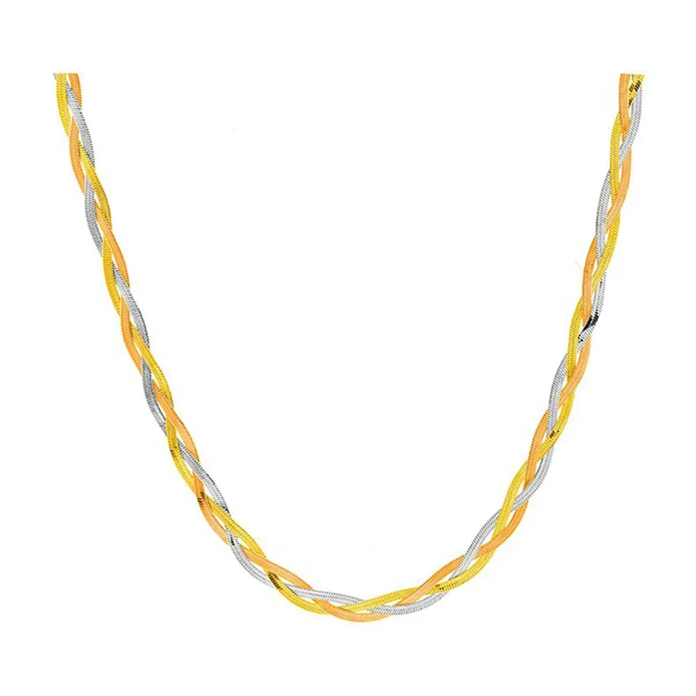 Tricolor Hand Braided Stainless Steel Necklace | Cuban Chain Jewelry for Women