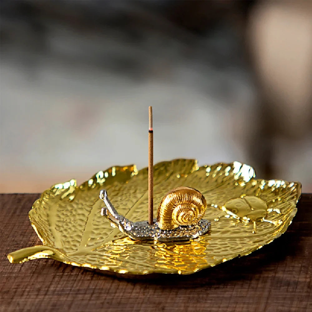 Leaf Snail Incense Burner | Antique Metal Incense Plate for Living Room