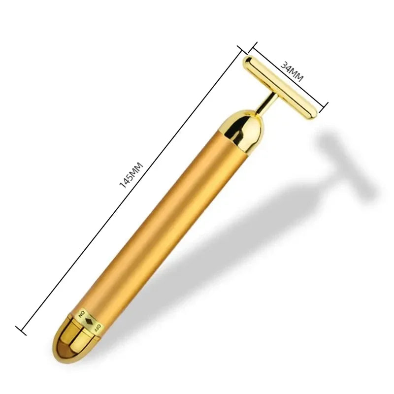 24K Electric Face-Lifting Rose Gold Stick T-Shaped Facial Massager | Skin Tightening Beauty Tool