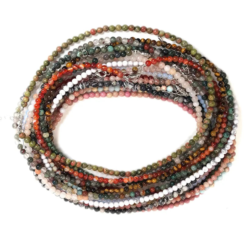 Natural Stone Bead Adjustable Necklace | Agate Opal Tigers Eye Quartz Crystal Jewelry