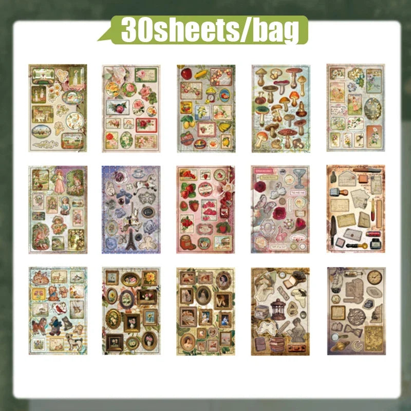 Mr. Paper 30pcs Vintage Sticker Book | Old-Timey Amusement Park Retro Decal Collection for Planners and Journals