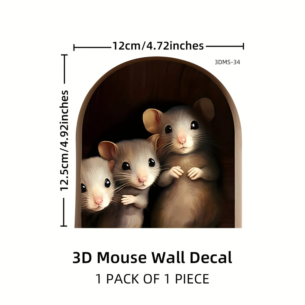 3D Mouse In Hole Wall Stickers | Waterproof Self-Adhesive Wall Decals