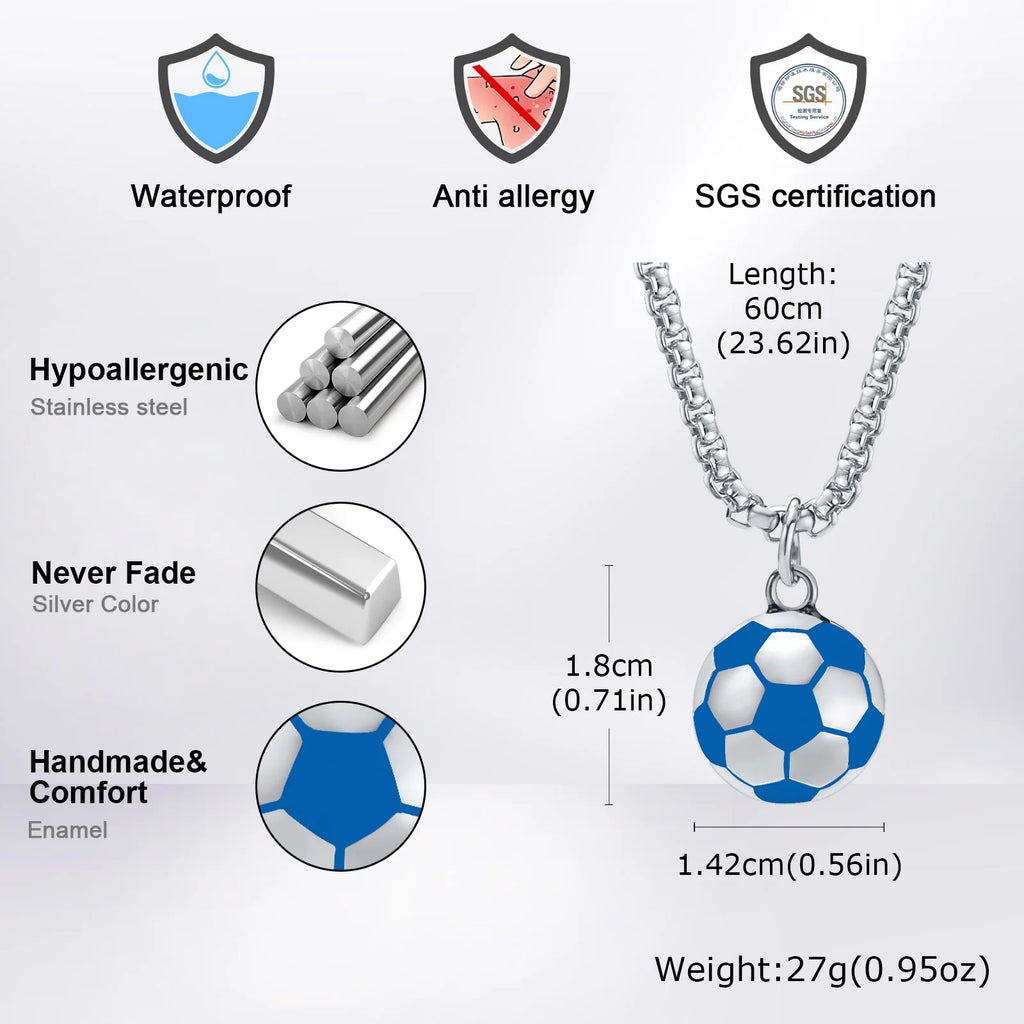 Lucky 3D Soccer Football Pendant Necklace for Men | Stainless Steel Sports Gift