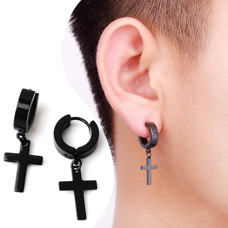 Black Cross Earrings for Men Women | Stainless Steel Punk Studs