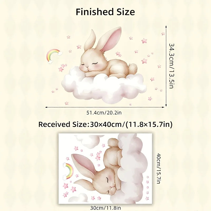 1 Modern Watercolor Sleeping Rabbit Wall Sticker | Pink Room Decor