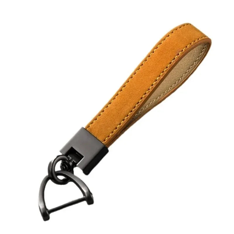 Luxury Genuine Leather Car Keychain | Pure Color Key Ring with Metal Buckle