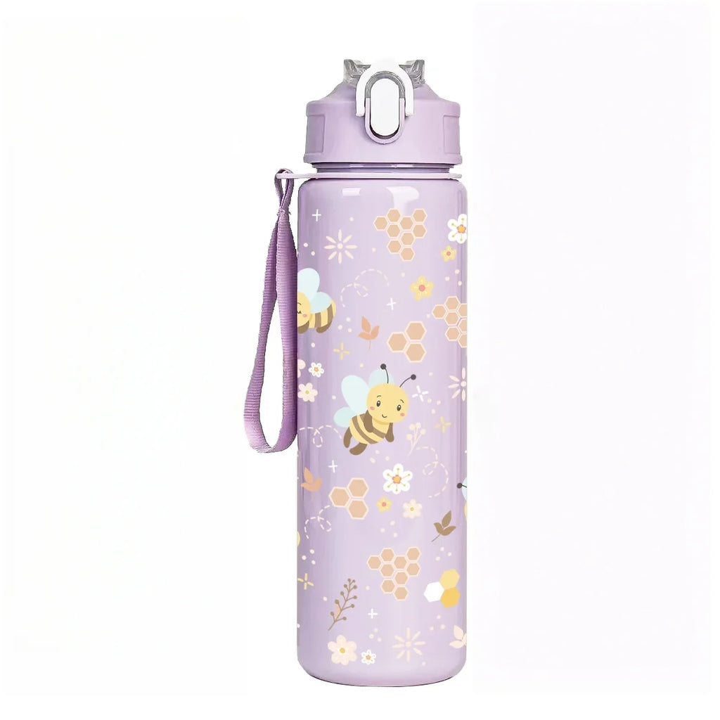 Sweet Honeycomb Bee Pattern Reusable Plastic Water Bottle | Lightweight Leakproof Flip Top Cup for Kids Girls