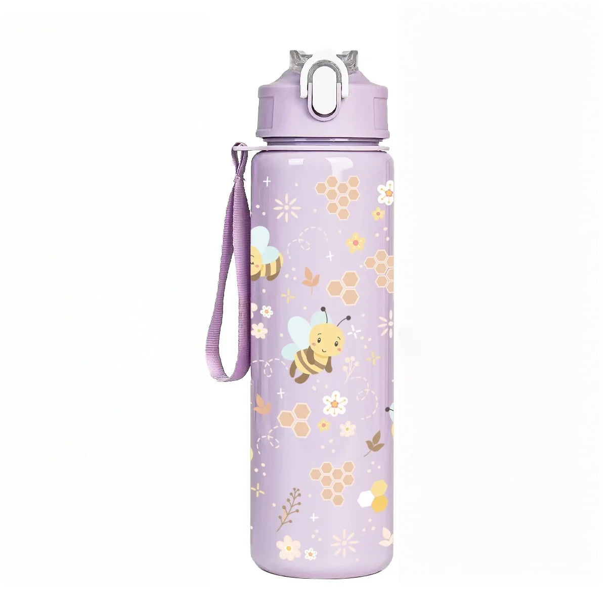 Sweet Honeycomb Bee Pattern Reusable Plastic Water Bottle | Lightweight Leakproof Flip Top Cup for Kids Girls
