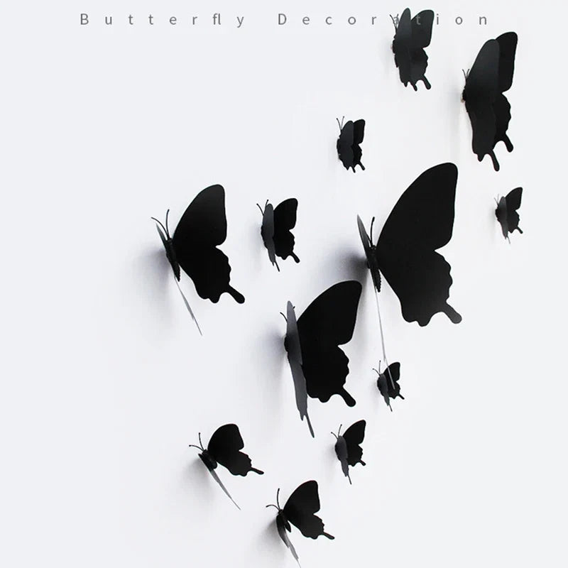 12Pcs/set 3D Black Pteris Butterfly Wall Sticker Set | Magnetic Decorations